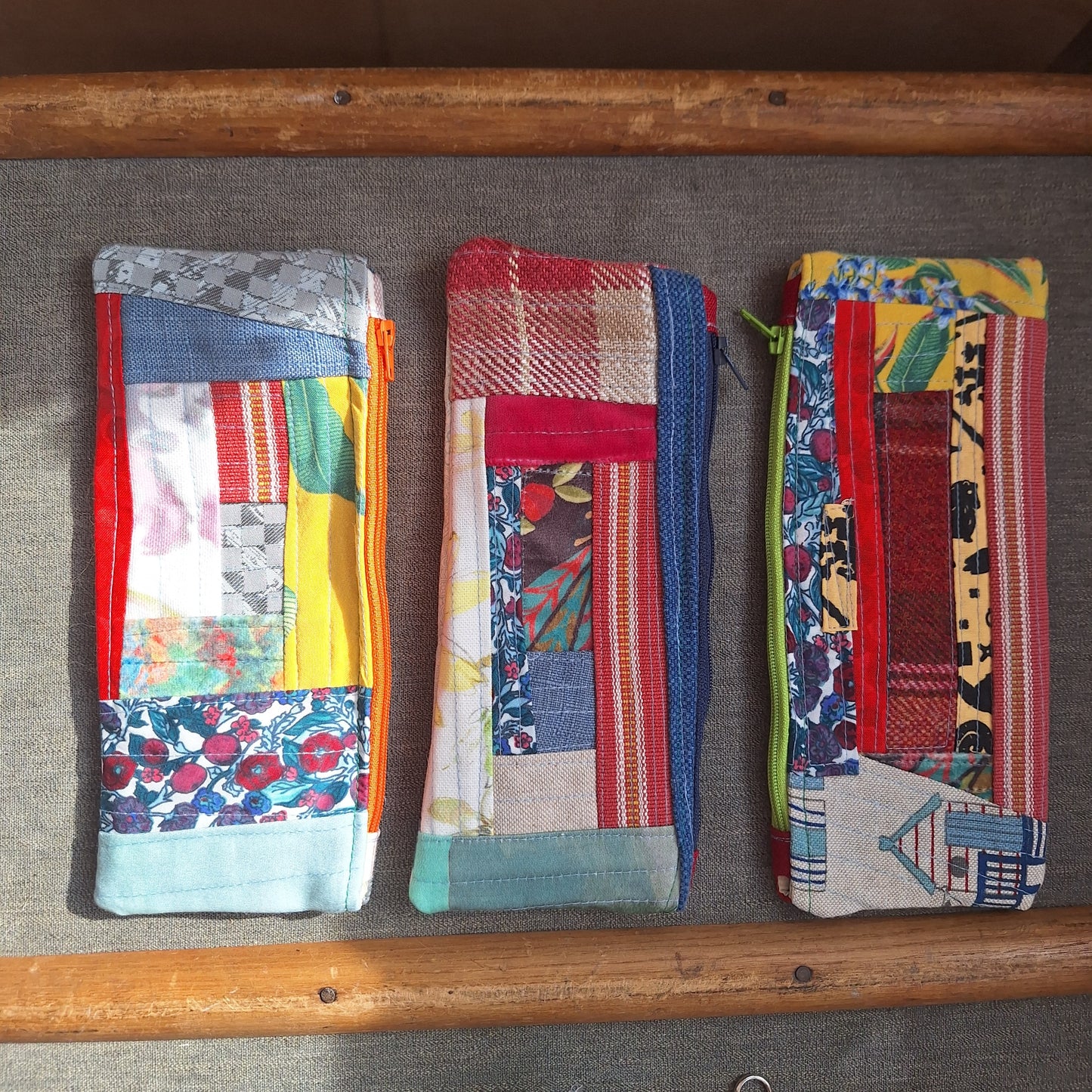 Patchwork zipped pencil case