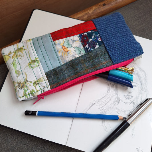 Patchwork zipped pencil case